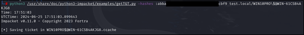 First, request Kerberos TGT ticket for the target machine using it’s stolen NTLM hash/AES
