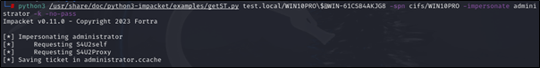 Now, request Kerberos ticket to impersonate the domain administrator using S4U2self and S4